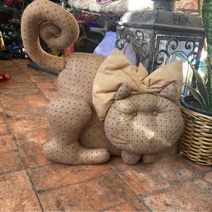 Vintage quilt cat pillow